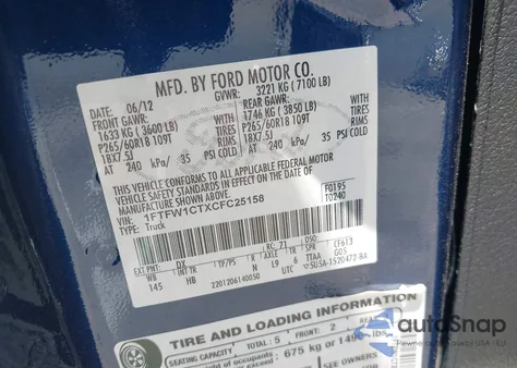 2012 Ford F-150 Lariat from USA, damaged, VIN 1FTFW1CTXCFC25158